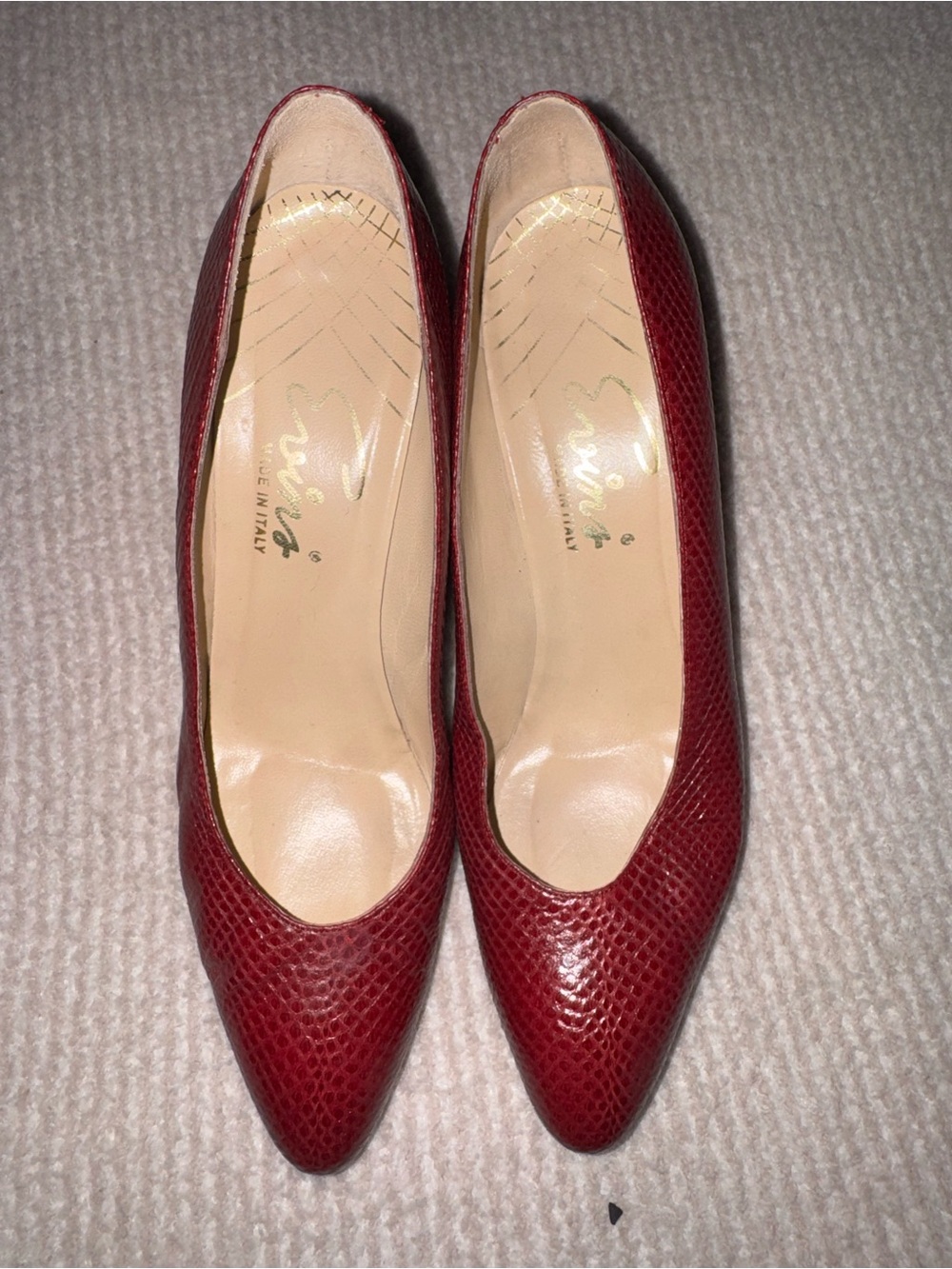 Ina Burgundy Snakeskin Pointed-Toe Pumps